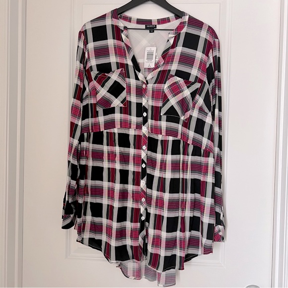 torrid Tops - Torrid - Emma Babydoll Challis Button-Front Tunic - Size 2 - New With Tags